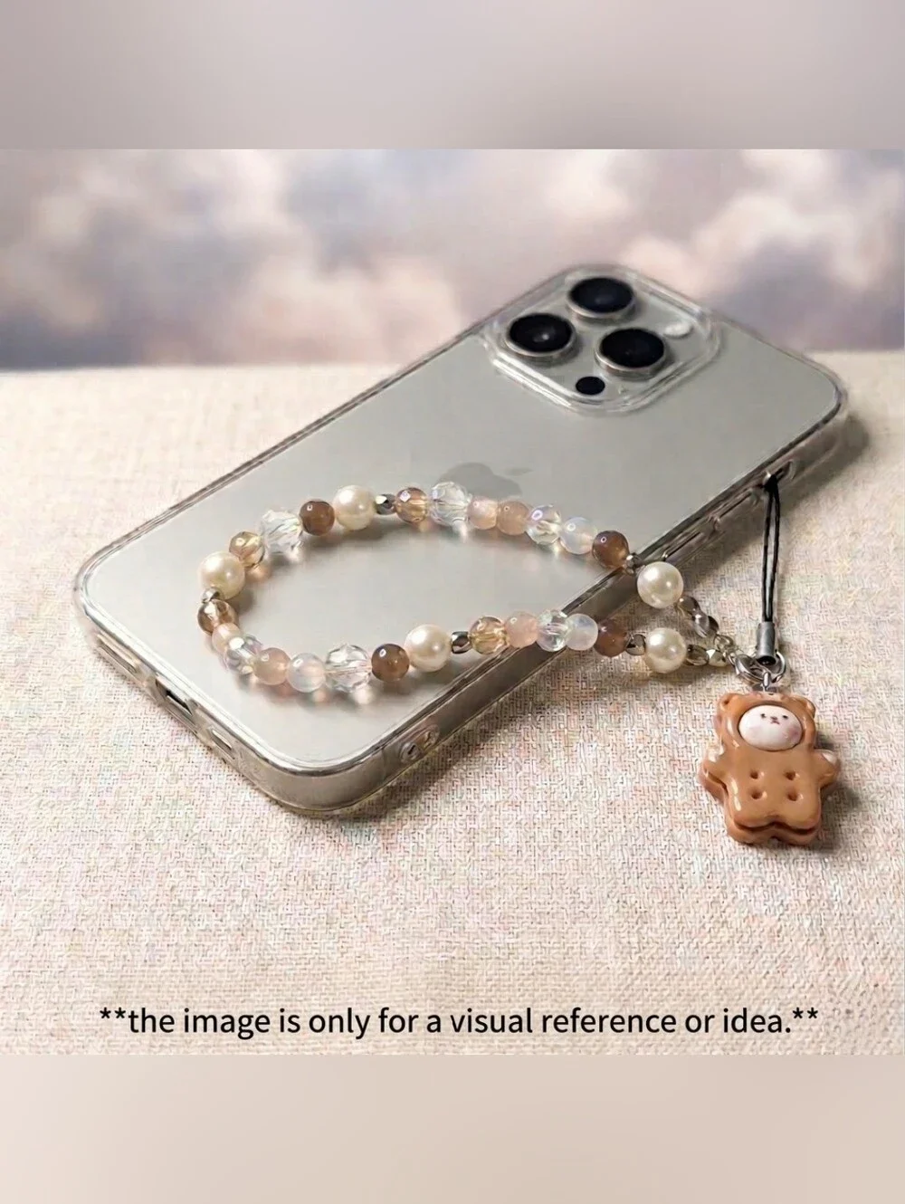 Y2K Kawaii Bear Biscuit Phone Charm | Brown Coquette Beaded Wristlet